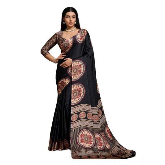Classic Women's Satin Crepe Printed Saree With Blouse Piece