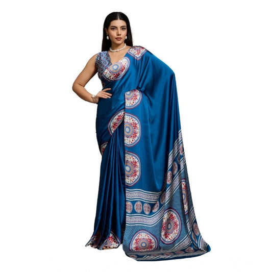 Classic Women's Satin Crepe Printed Saree With Blouse Piece