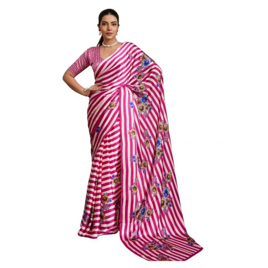 Classic Women's Satin Crepe Printed Saree With Blouse Piece