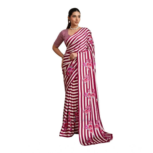 Classic Women's Satin Crepe Printed Saree With Blouse Piece