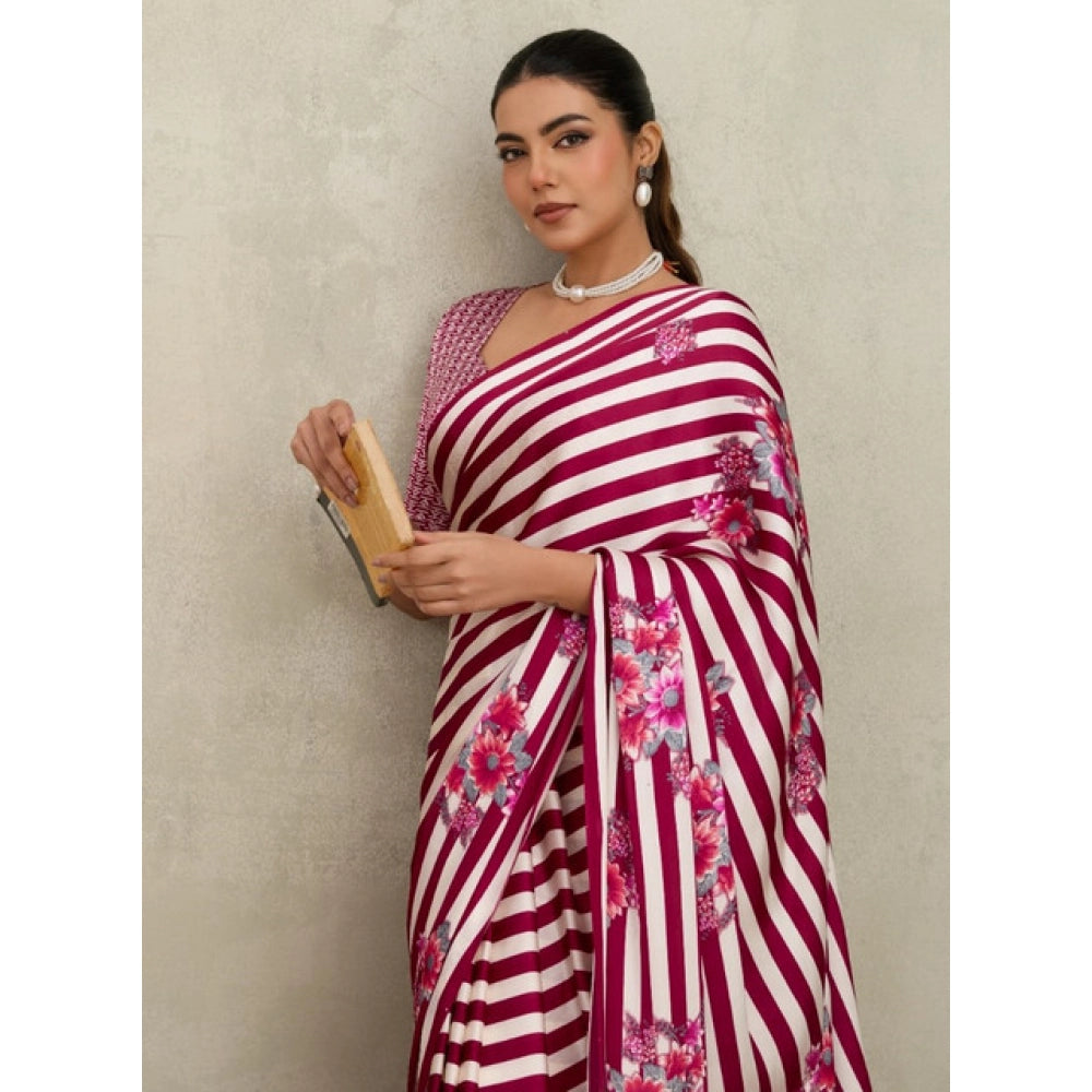 Classic Women's Satin Crepe Printed Saree With Blouse Piece
