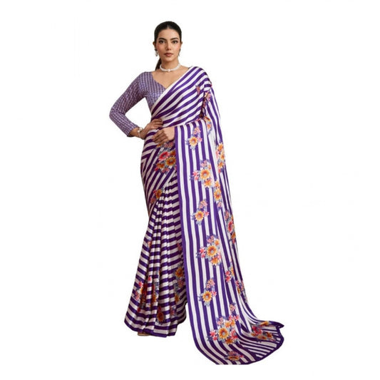 Classic Women's Satin Crepe Printed Saree With Blouse Piece
