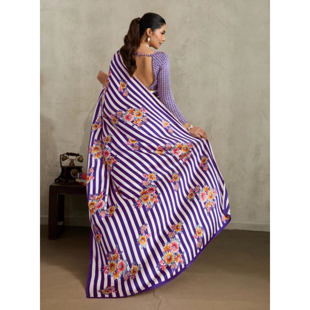 Classic Women's Satin Crepe Printed Saree With Blouse Piece