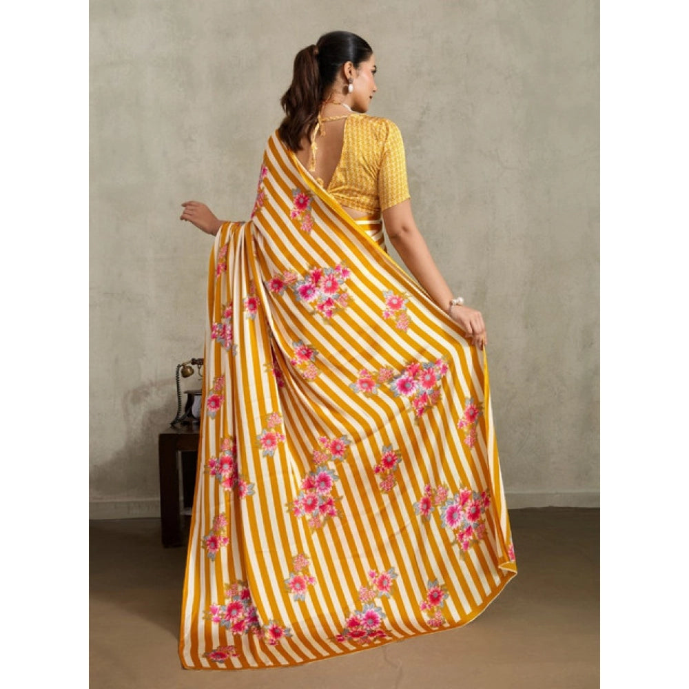 Classic Women's Satin Crepe Printed Saree With Blouse Piece
