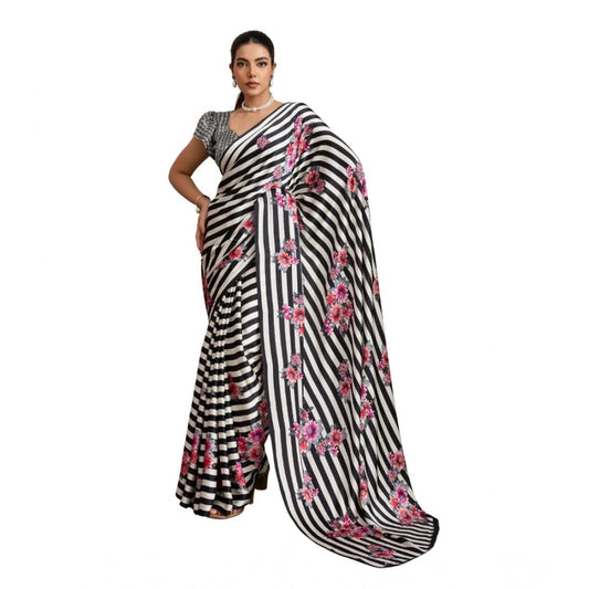 Classic Women's Satin Crepe Printed Saree With Blouse Piece