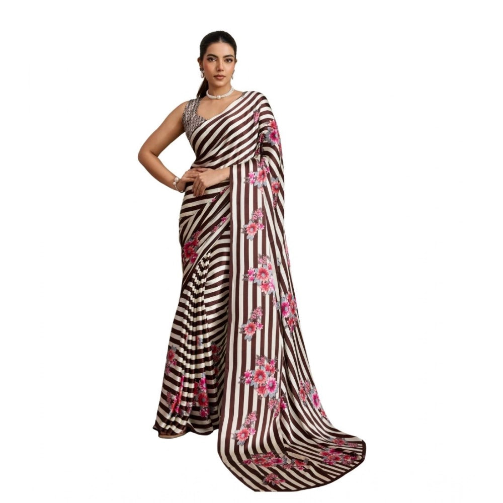 Classic Women's Satin Crepe Printed Saree With Blouse Piece