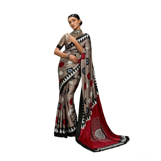 Classic Women's Satin Crepe Printed Saree With Blouse Piece