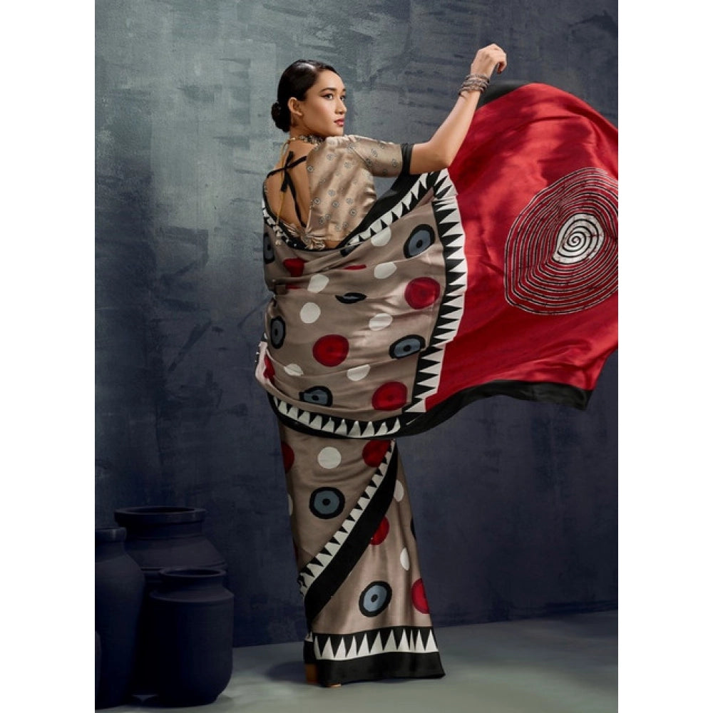 Classic Women's Satin Crepe Printed Saree With Blouse Piece