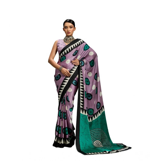 Classic Women's Satin Crepe Printed Saree With Blouse Piece