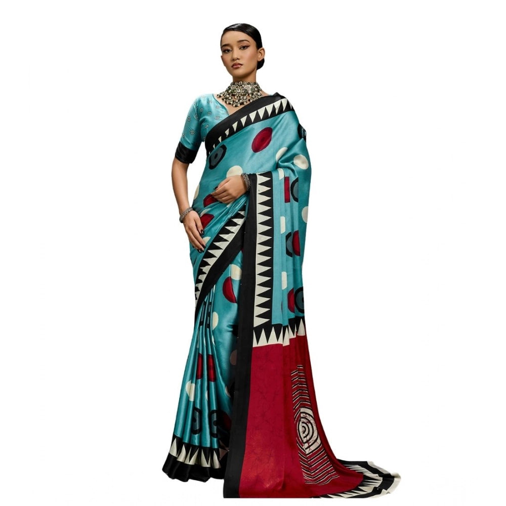Classic Women's Satin Crepe Printed Saree With Blouse Piece