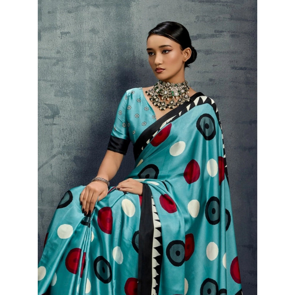 Classic Women's Satin Crepe Printed Saree With Blouse Piece