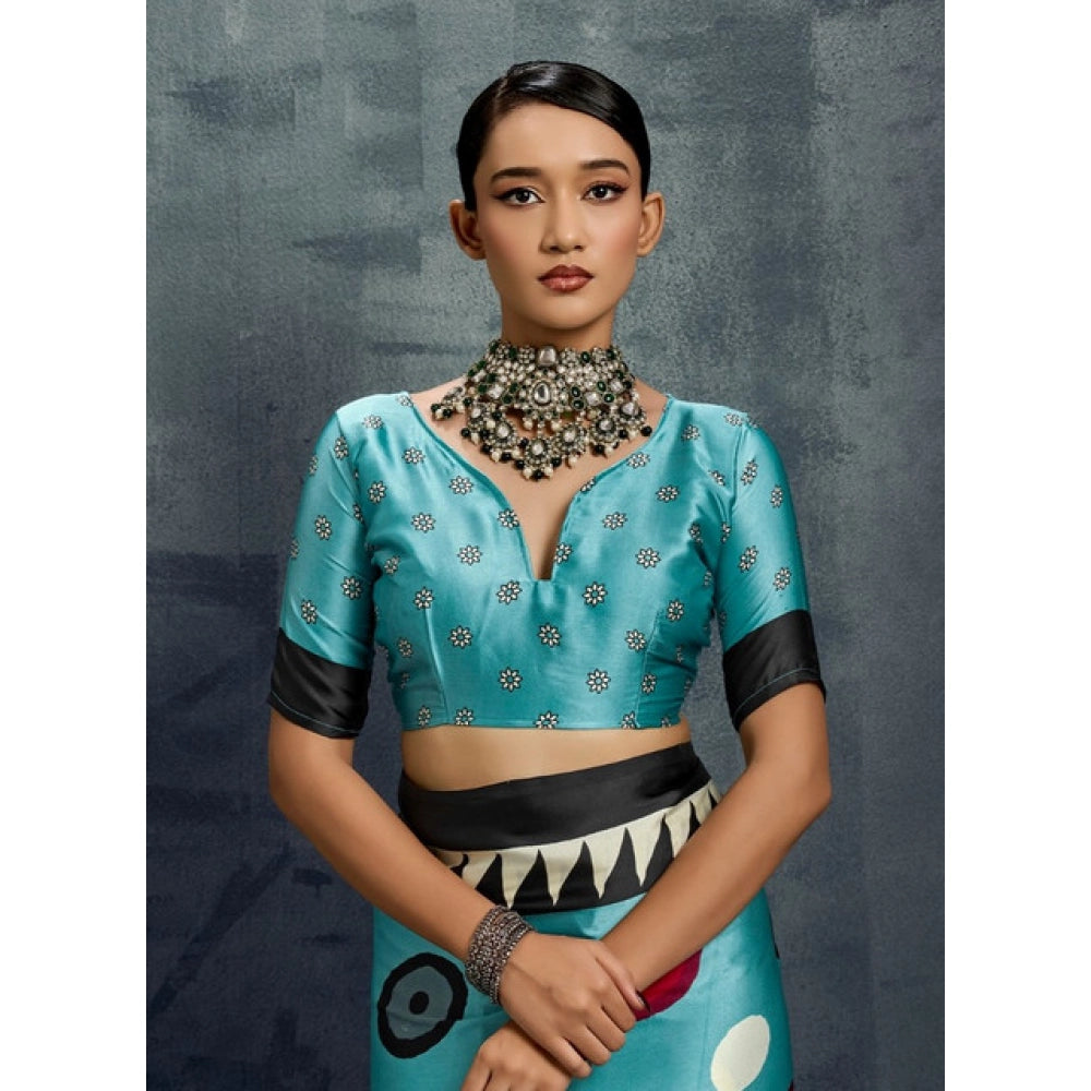 Classic Women's Satin Crepe Printed Saree With Blouse Piece