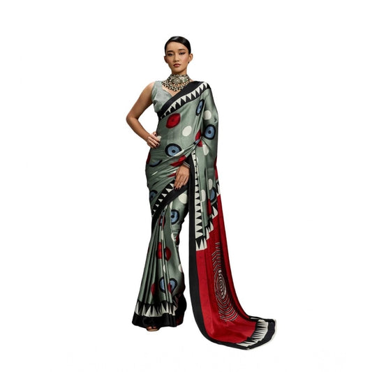 Classic Women's Satin Crepe Printed Saree With Blouse Piece