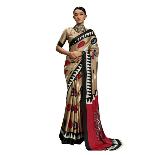 Classic Women's Satin Crepe Printed Saree With Blouse Piece