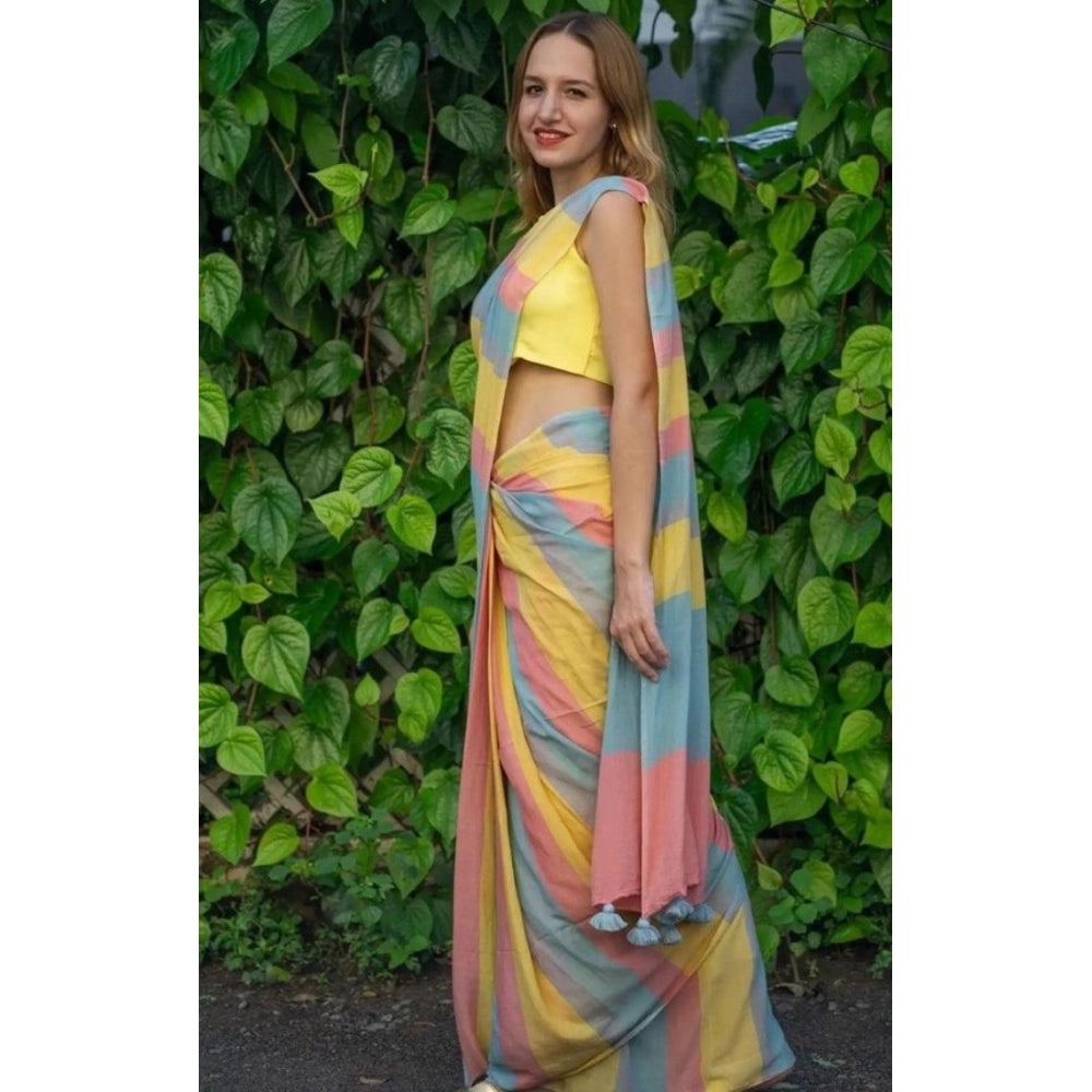 Precious Women's Linen Printed Saree With Blouse Piece