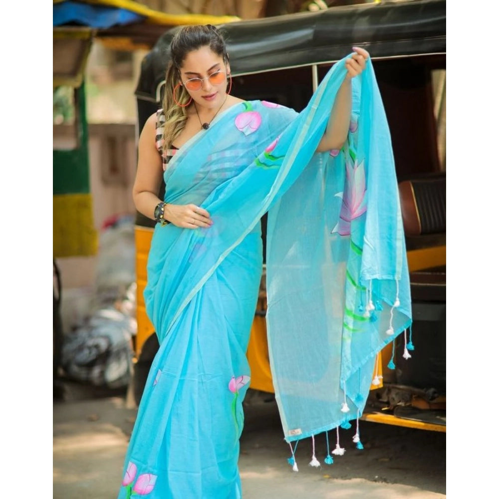 Precious Women's Linen Printed Saree With Blouse Piece