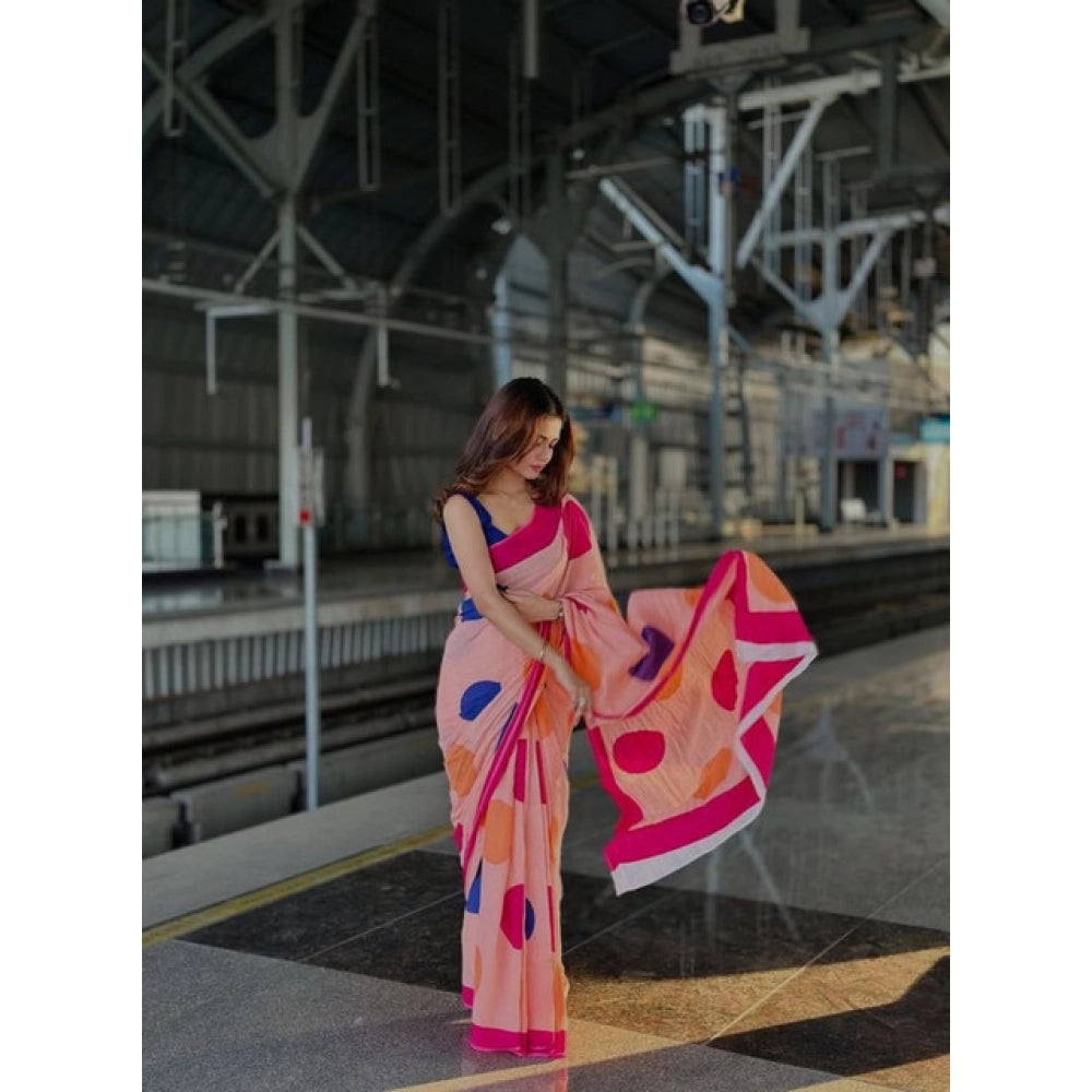 Precious Women's Linen Printed Saree With Blouse Piece