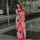 Precious Women's Linen Printed Saree With Blouse Piece