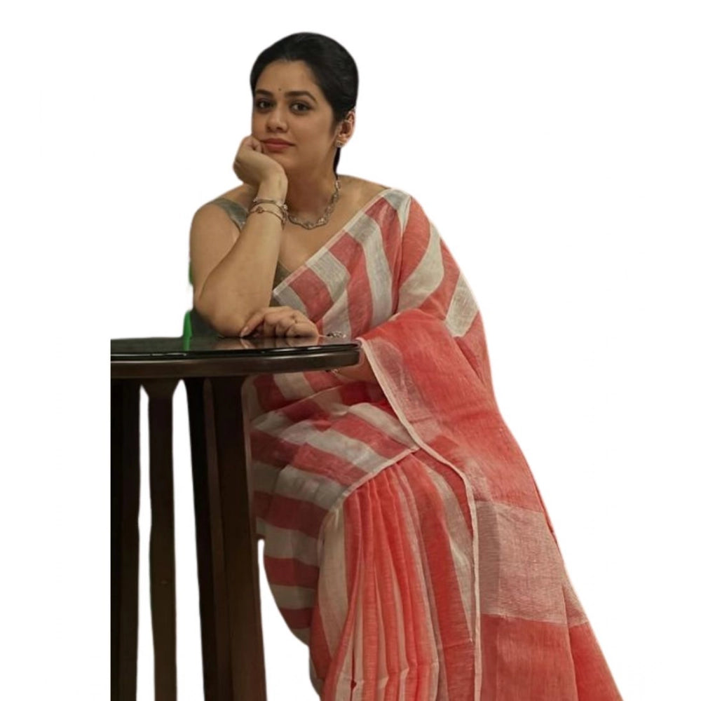 Precious Women's Linen Printed Saree With Blouse Piece
