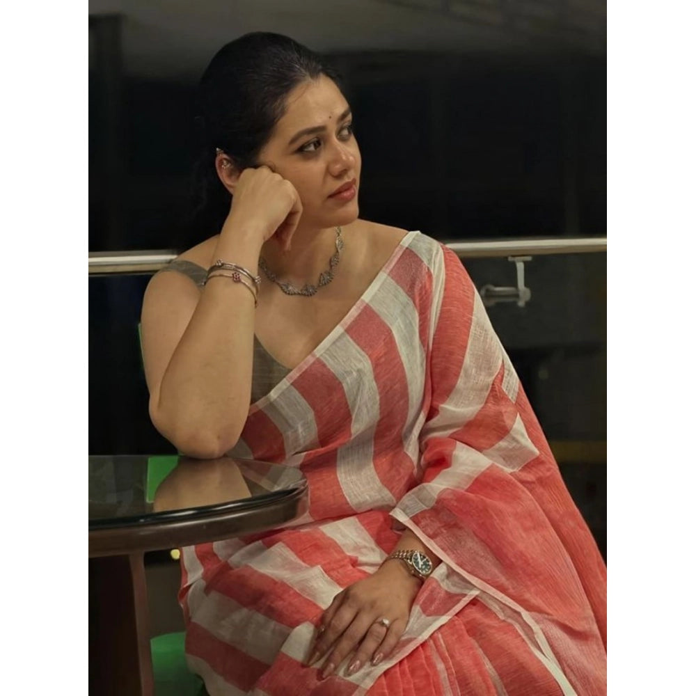 Precious Women's Linen Printed Saree With Blouse Piece