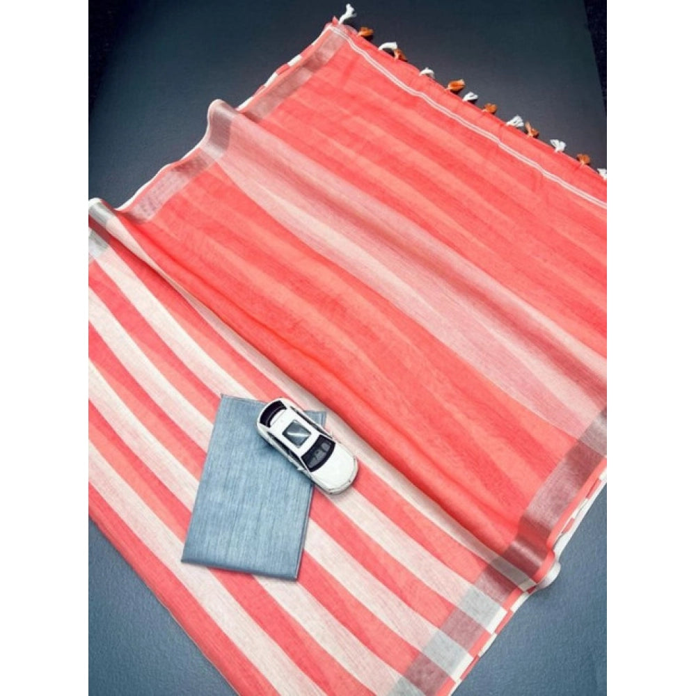Precious Women's Linen Printed Saree With Blouse Piece