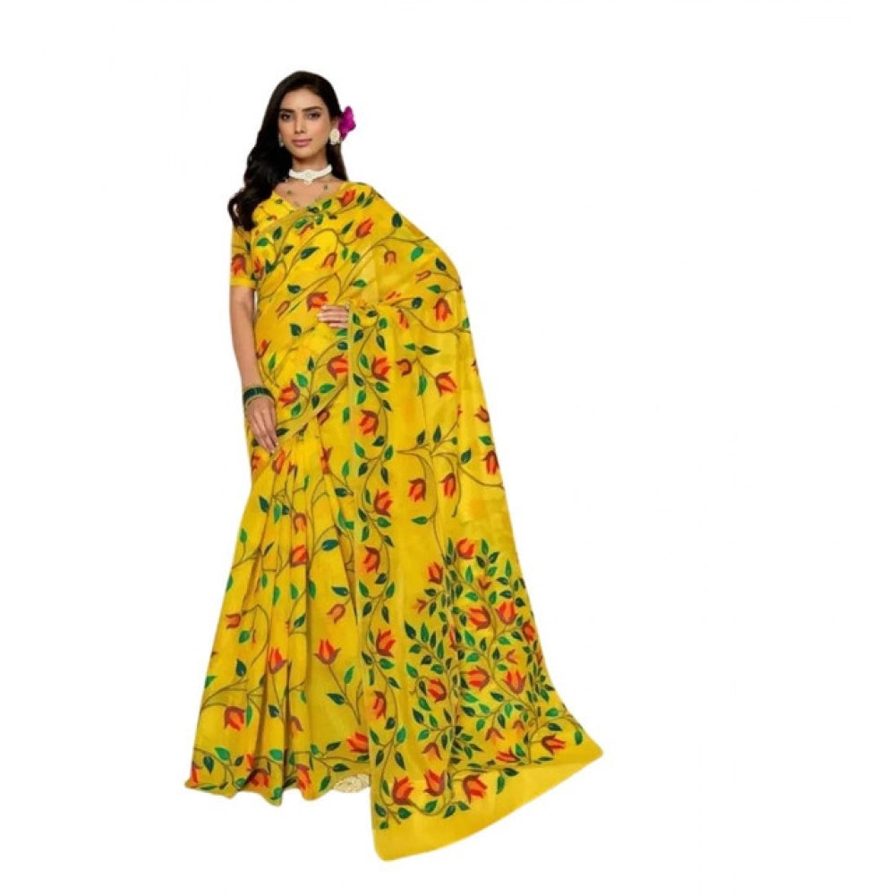 Delicate Women's Georgette Printed Saree With Blouse Piece