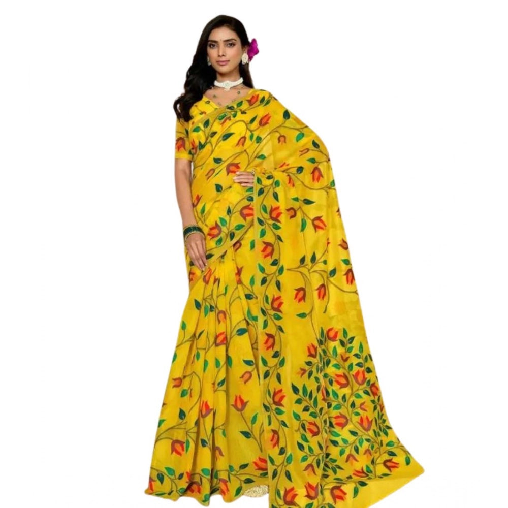 Delicate Women's Georgette Printed Saree With Blouse Piece