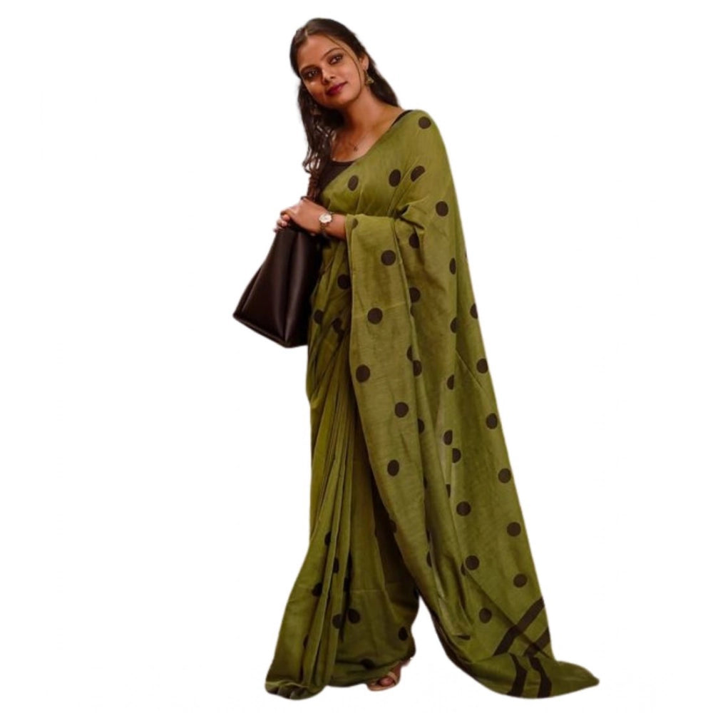 Precious Women's Linen Printed Saree With Blouse Piece