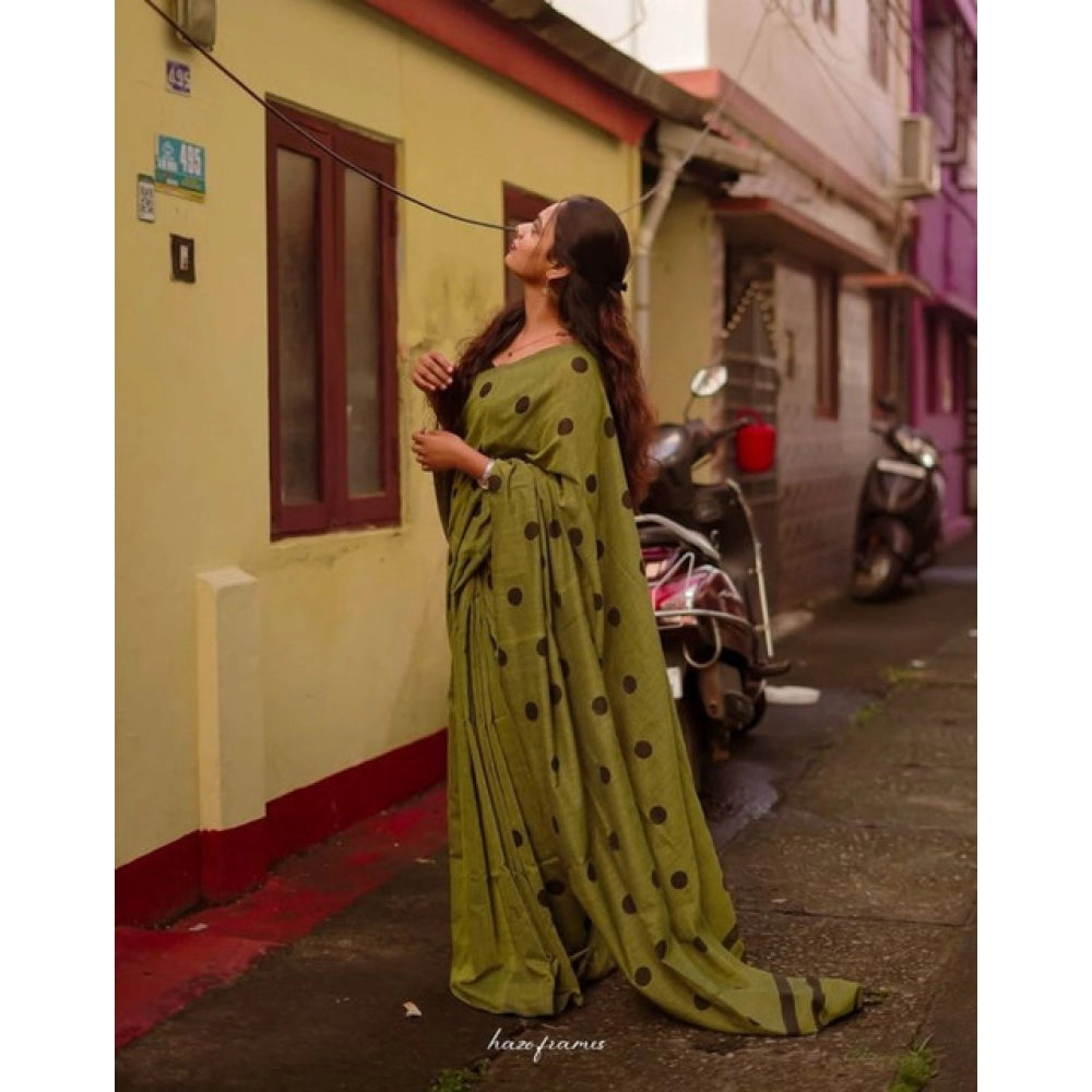 Precious Women's Linen Printed Saree With Blouse Piece
