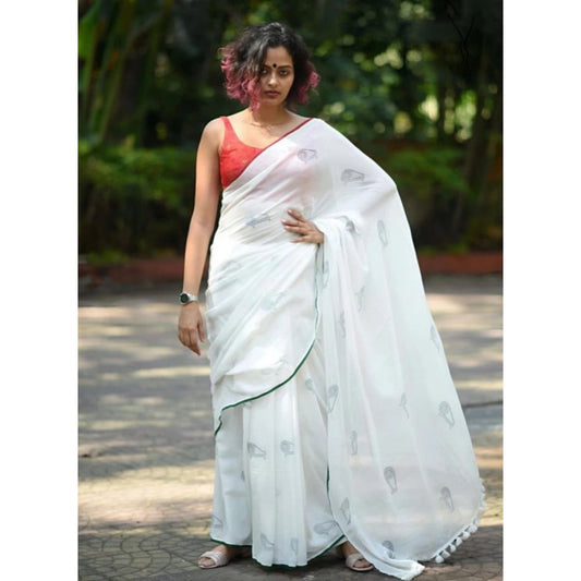 Precious Women's Linen Printed Saree With Blouse Piece
