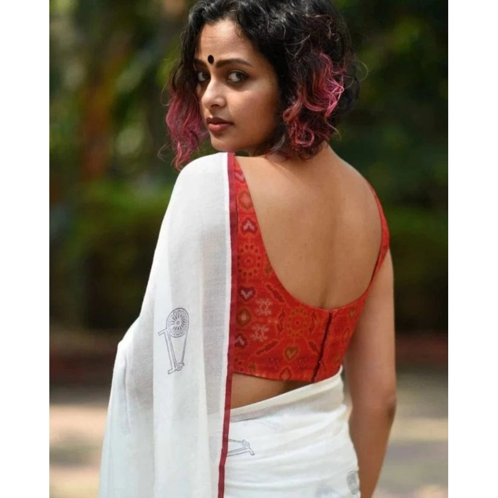 Precious Women's Linen Printed Saree With Blouse Piece
