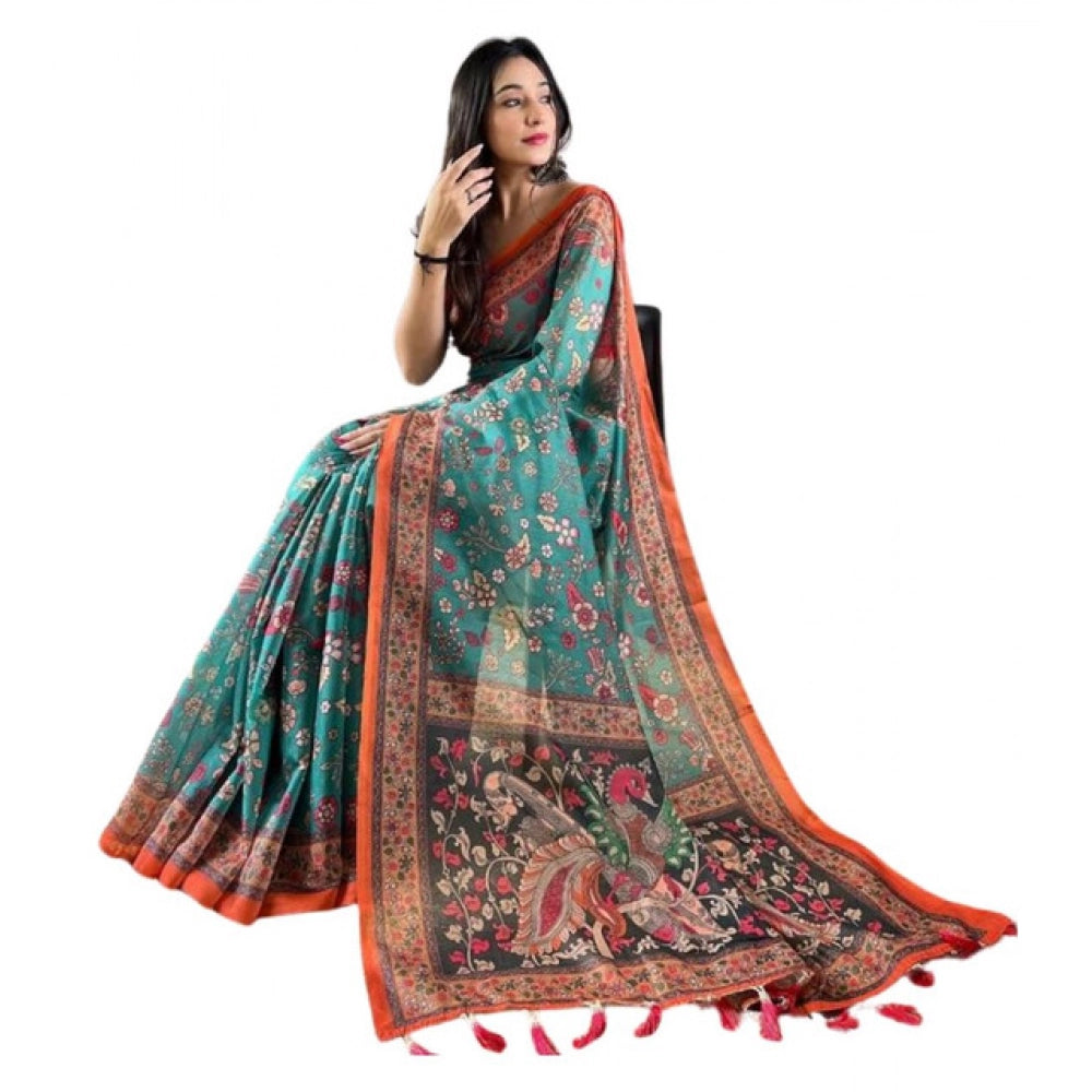 Precious Women's Linen Printed Saree With Blouse Piece