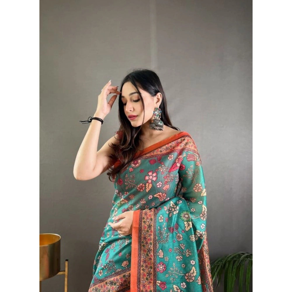 Precious Women's Linen Printed Saree With Blouse Piece