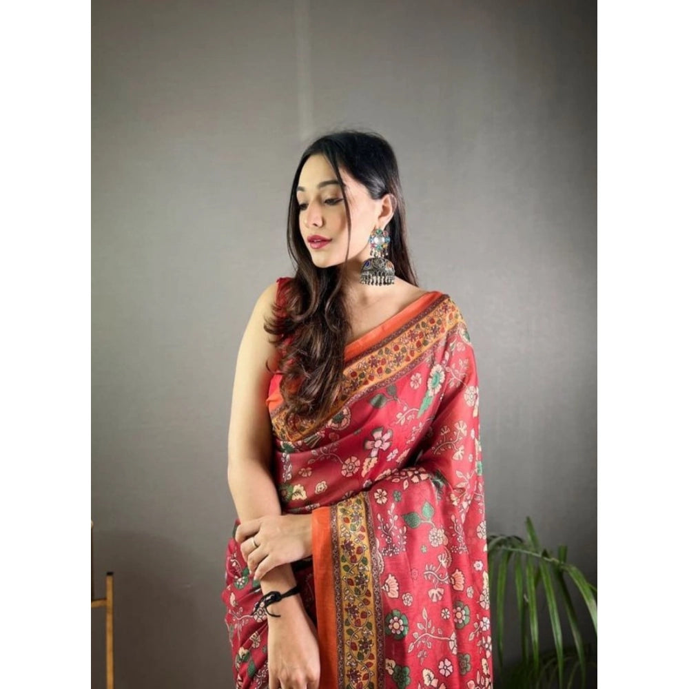 Precious Women's Linen Printed Saree With Blouse Piece