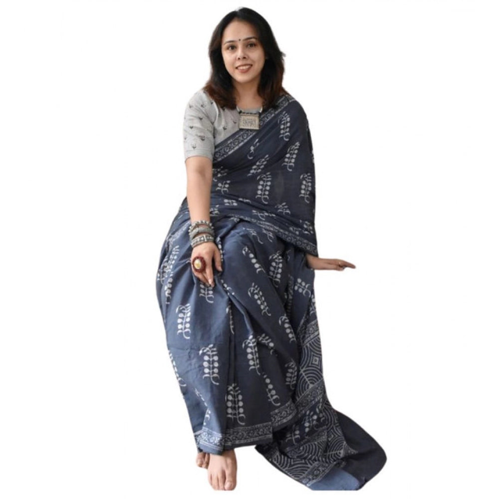 Precious Women's Linen Printed Saree With Blouse Piece