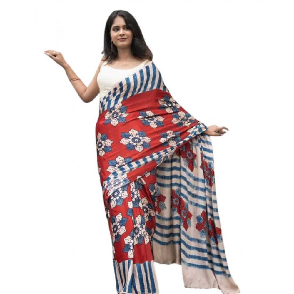 Precious Women's Linen Printed Saree With Blouse Piece