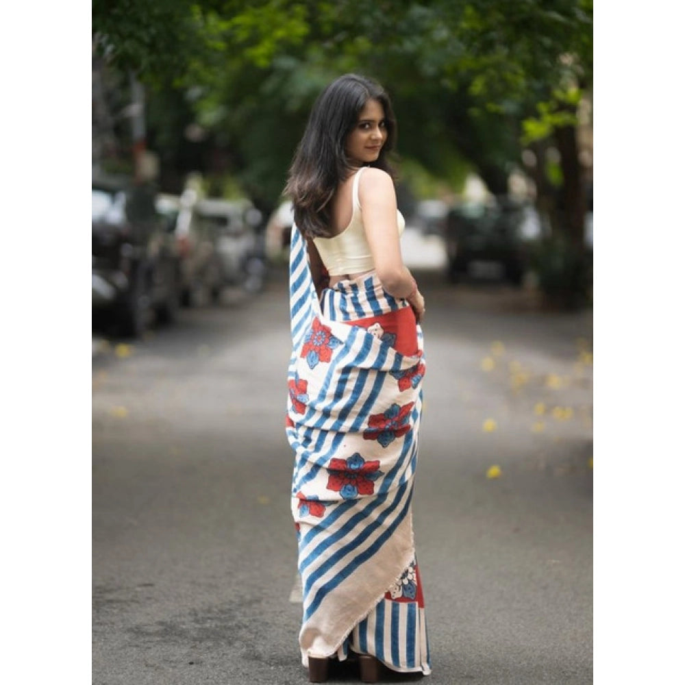 Precious Women's Linen Printed Saree With Blouse Piece