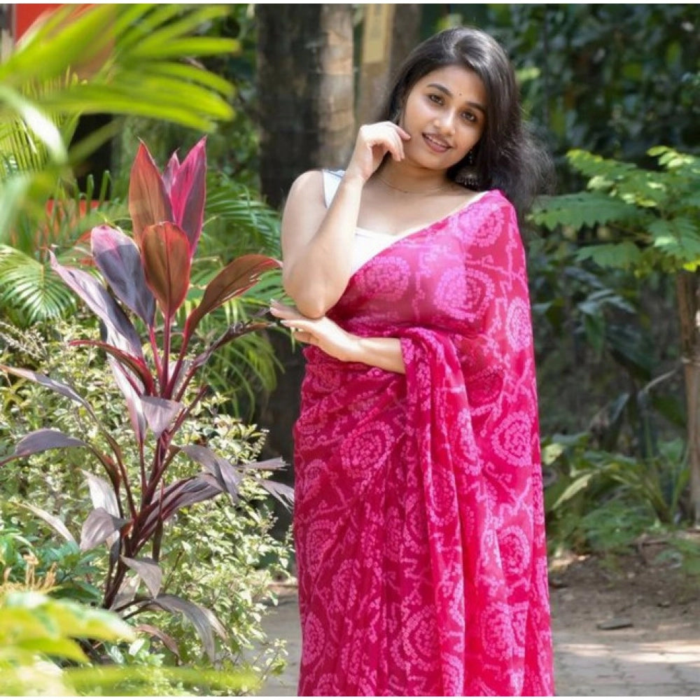 Delicate Women's Georgette Printed Saree With Blouse Piece