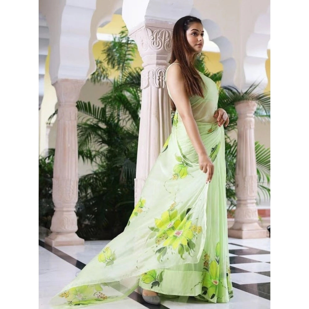 Elite Women's Linen Printed Saree With Blouse Piece
