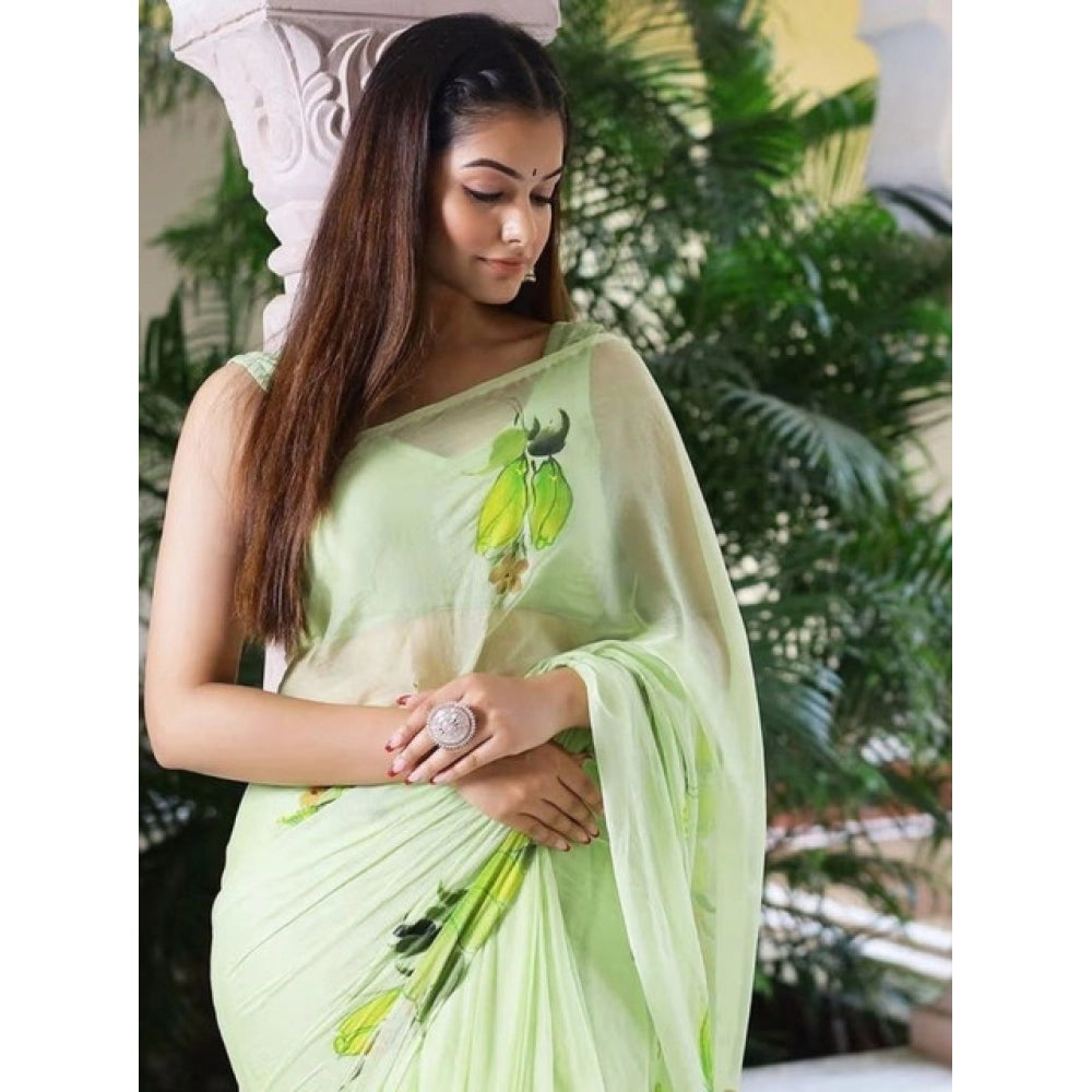 Elite Women's Linen Printed Saree With Blouse Piece