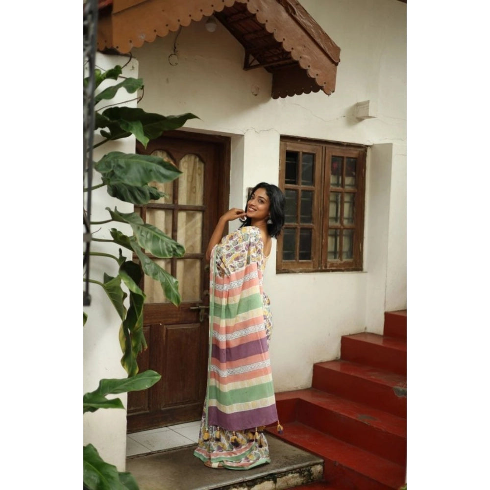 Elite Women's Linen Printed Saree With Blouse Piece