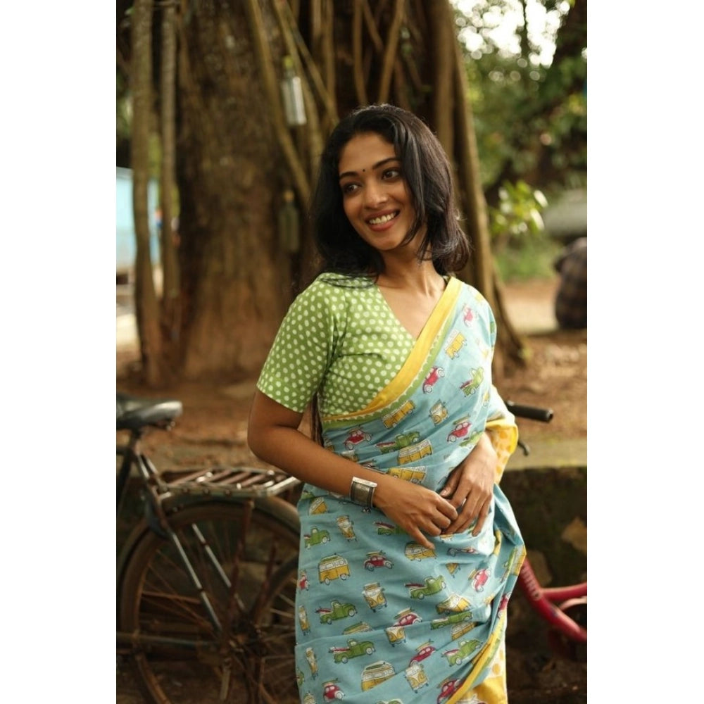 Elite Women's Linen Printed Saree With Blouse Piece