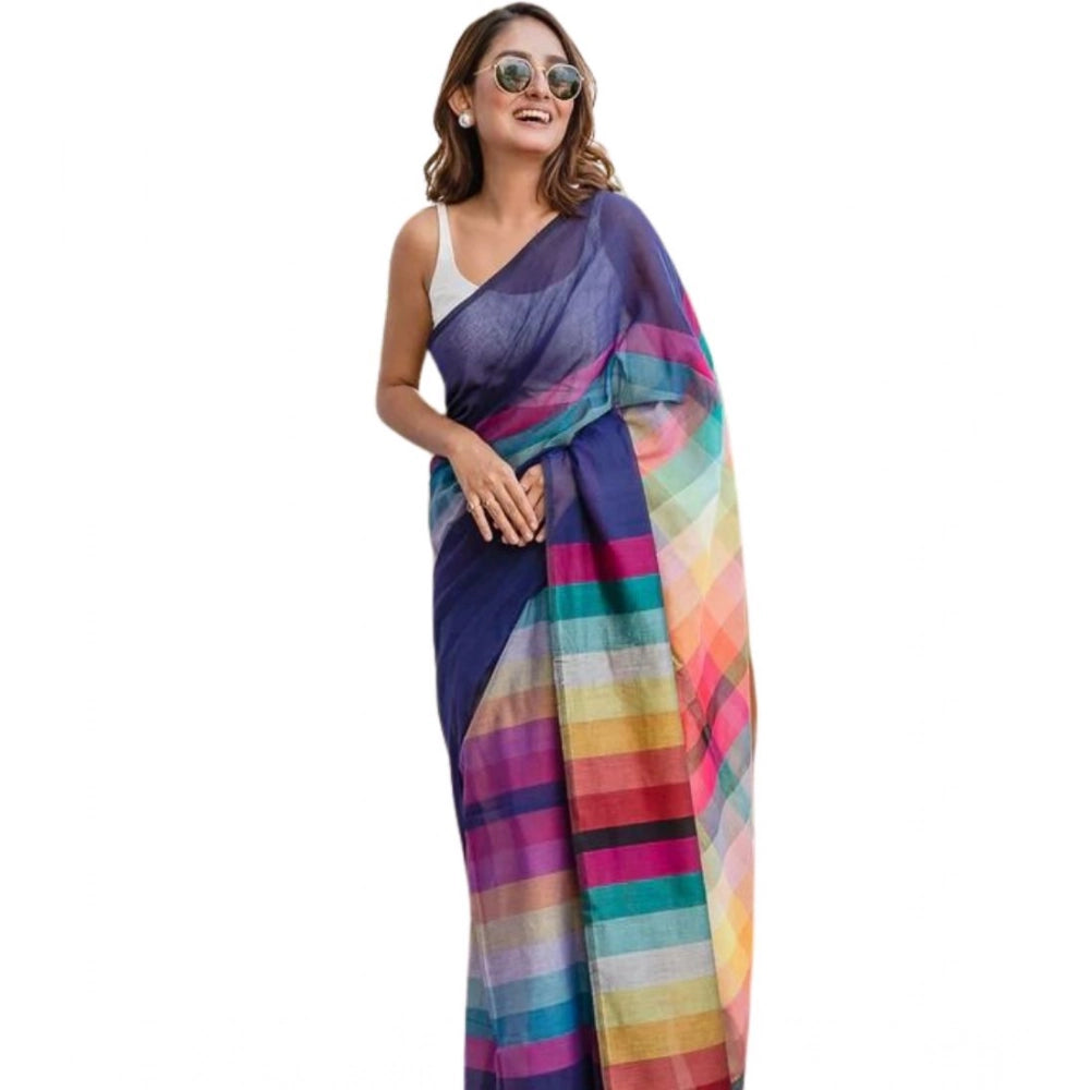 Elite Women's Linen Printed Saree With Blouse Piece