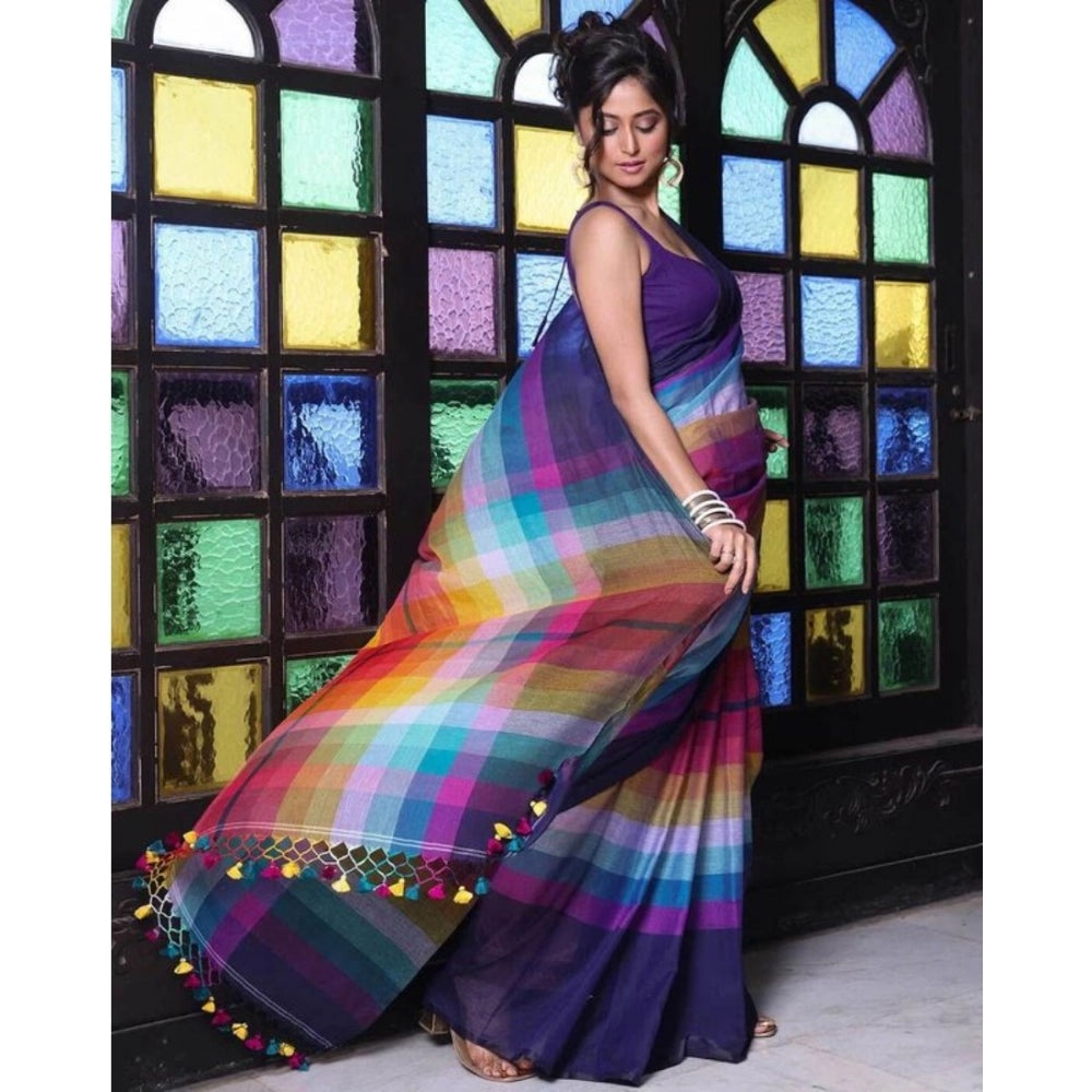 Elite Women's Linen Printed Saree With Blouse Piece