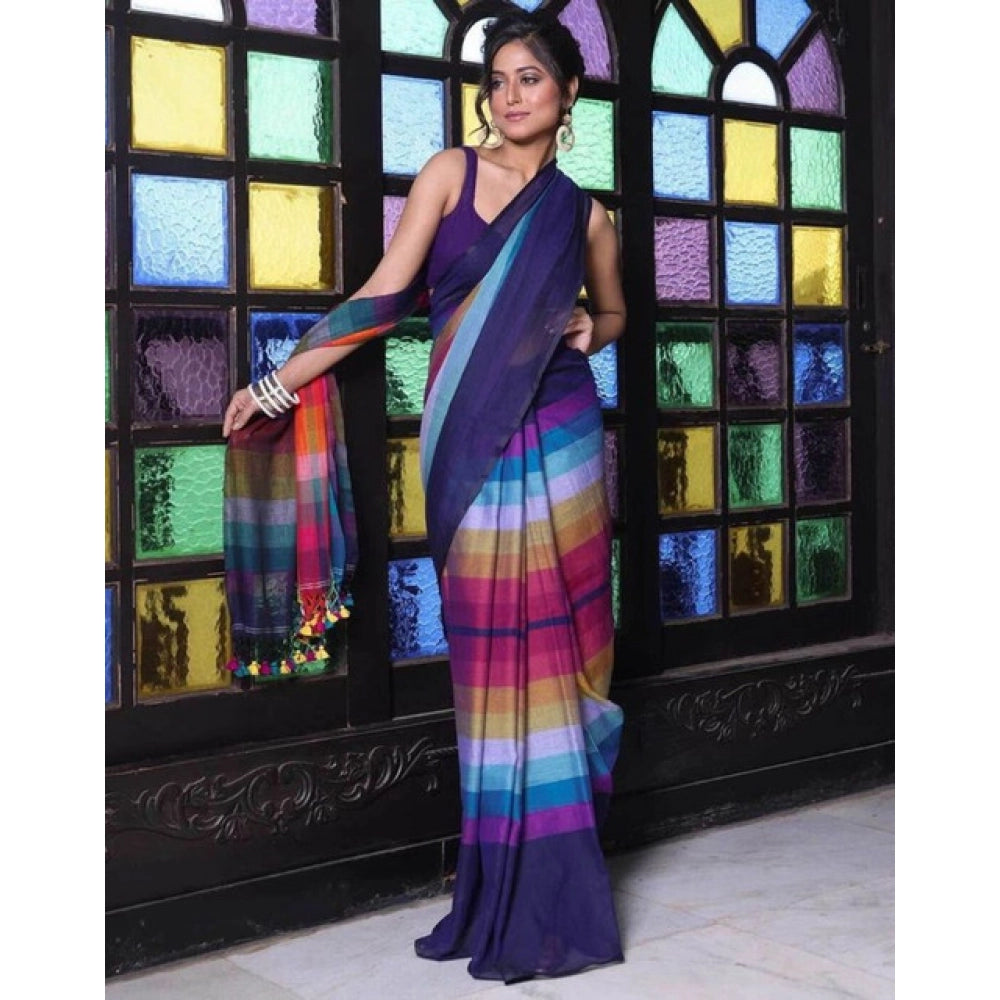 Elite Women's Linen Printed Saree With Blouse Piece