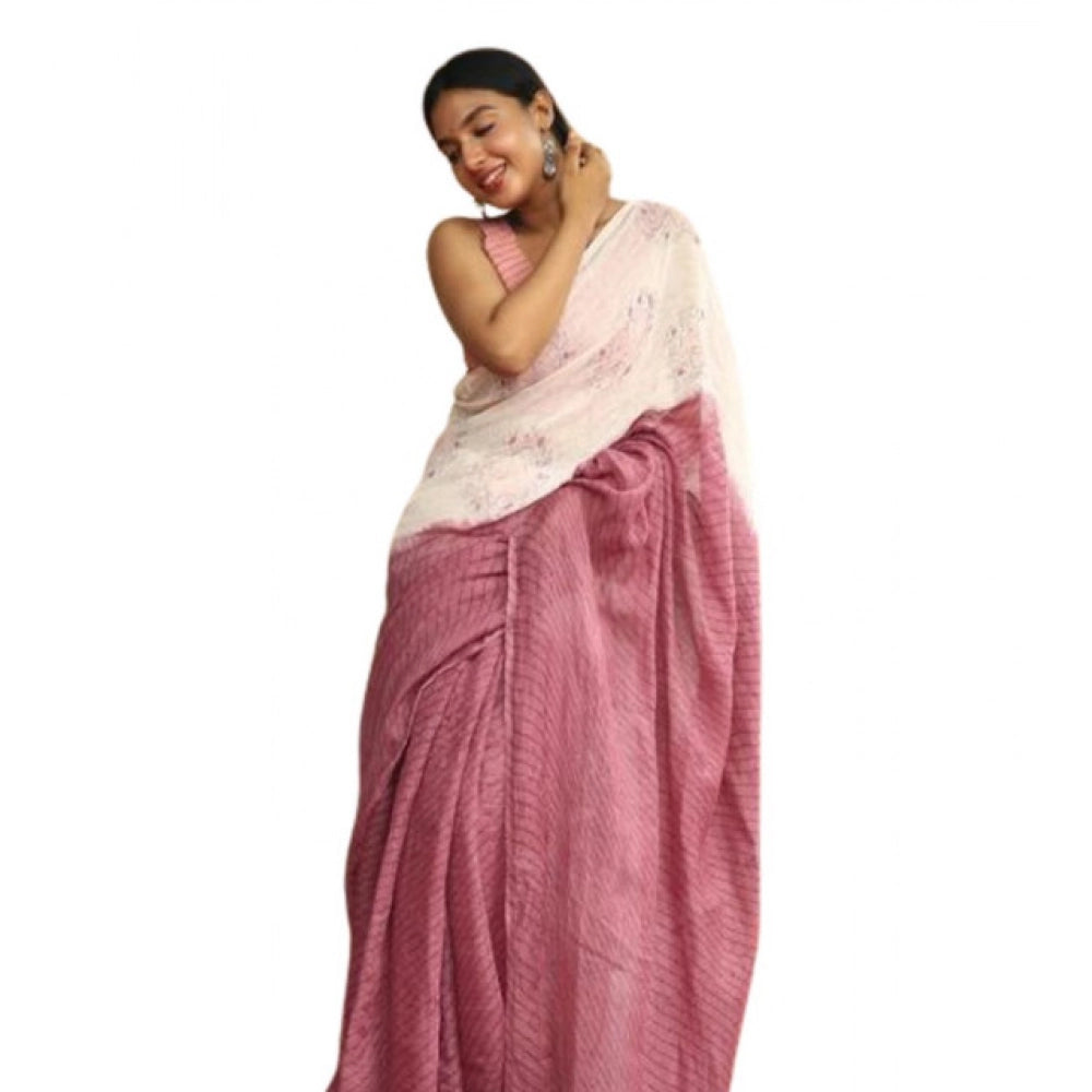 Elite Women's Linen Printed Saree With Blouse Piece