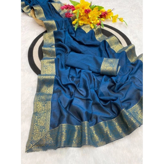 Royal Women's Vichitra Silk Printed Saree With Blouse Piece