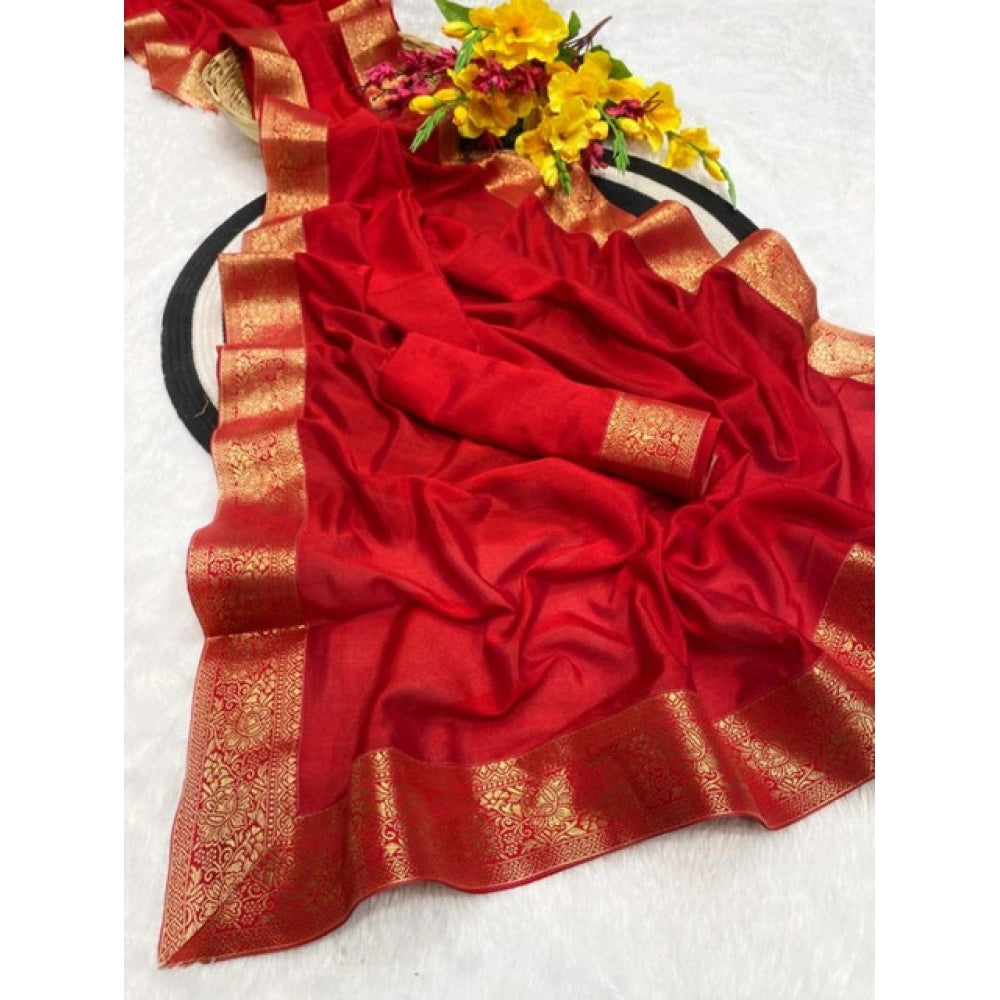 Royal Women's Vichitra Silk Printed Saree With Blouse Piece