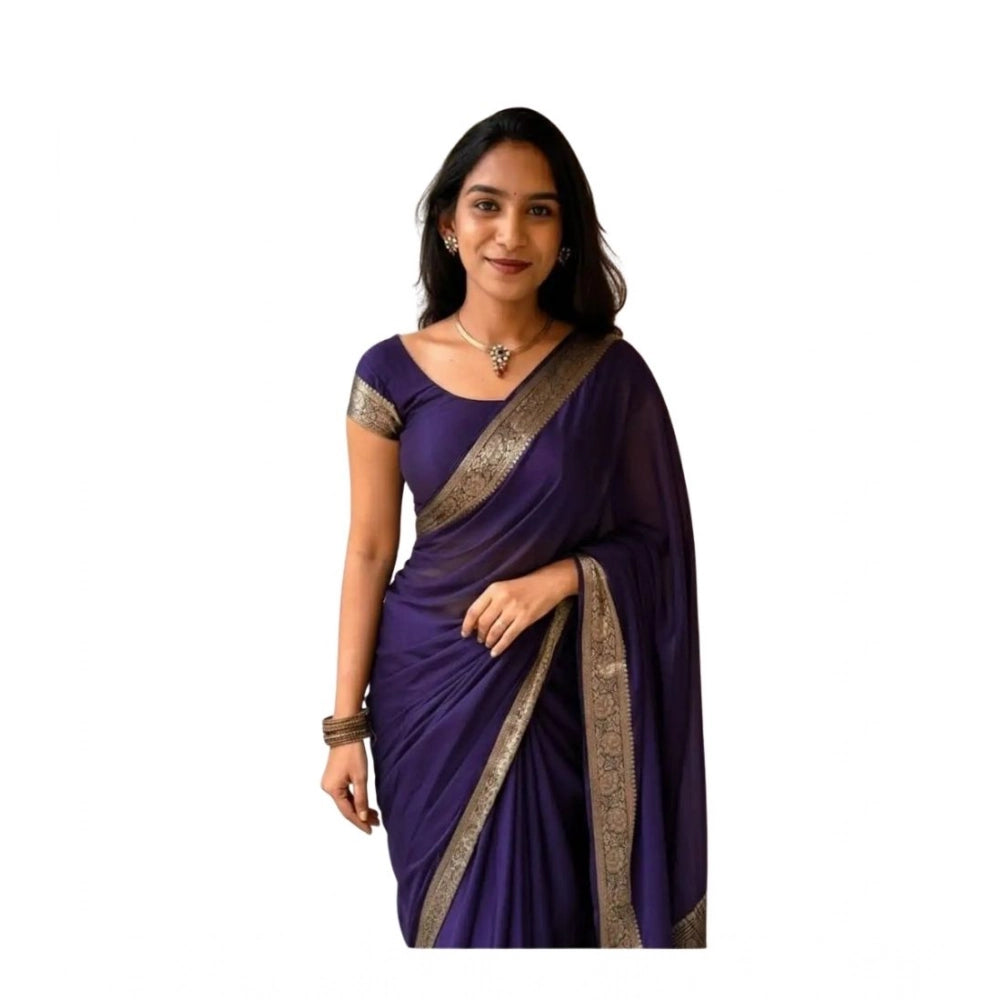 Royal Women's Vichitra Silk Printed Saree With Blouse Piece