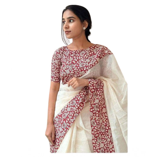 Elite Women's Linen Printed Saree With Blouse Piece